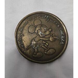 Vintage Round Belt Buckle Minted Brass MICKEY MOUSE 1937 Hollywood CA